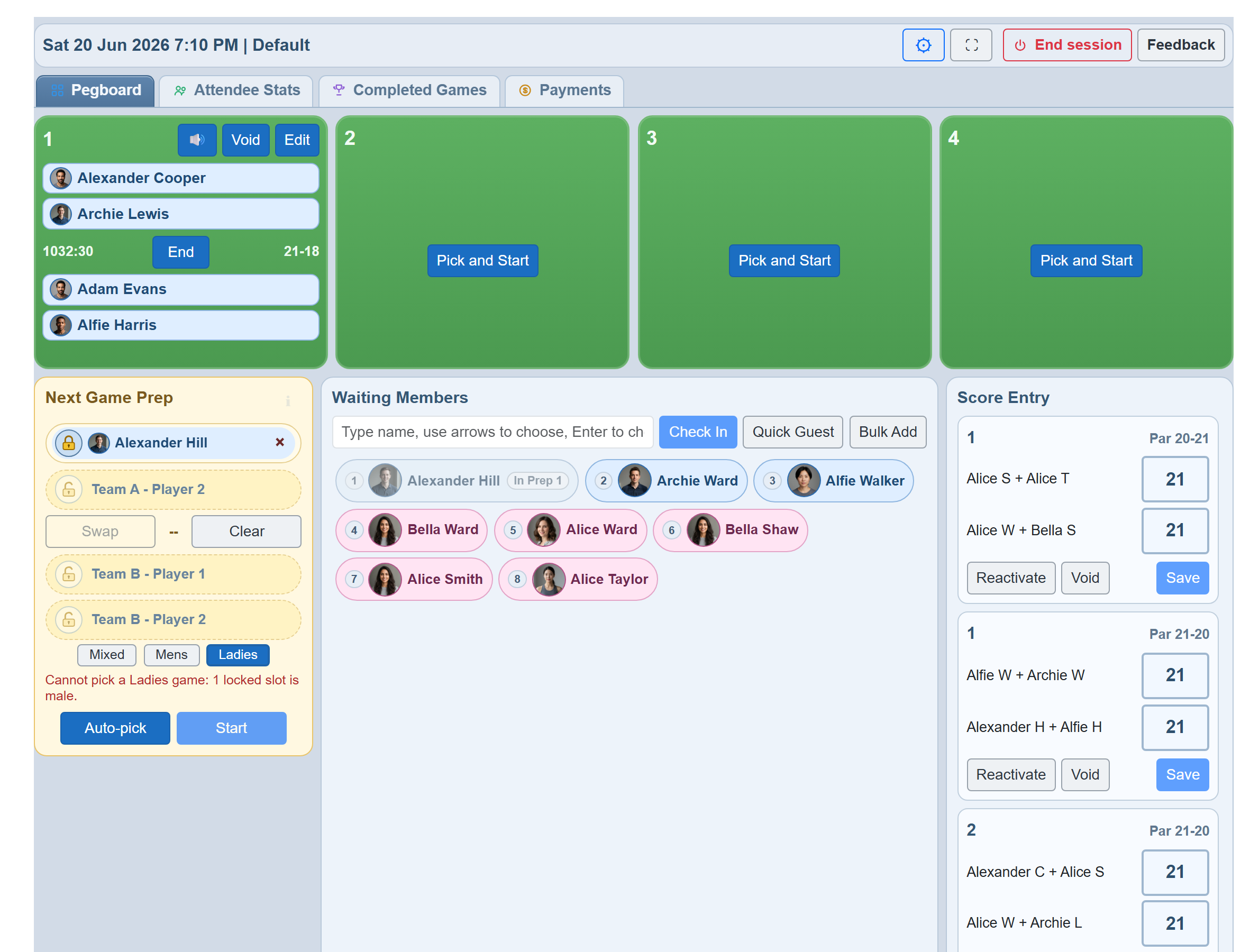 Live session board preview